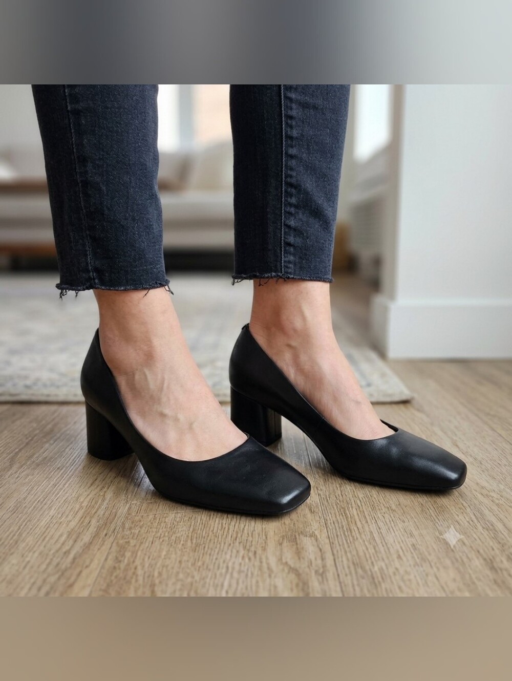 Calvin Klein Classic Black Leather Block Heel Pumps Size 7.5m